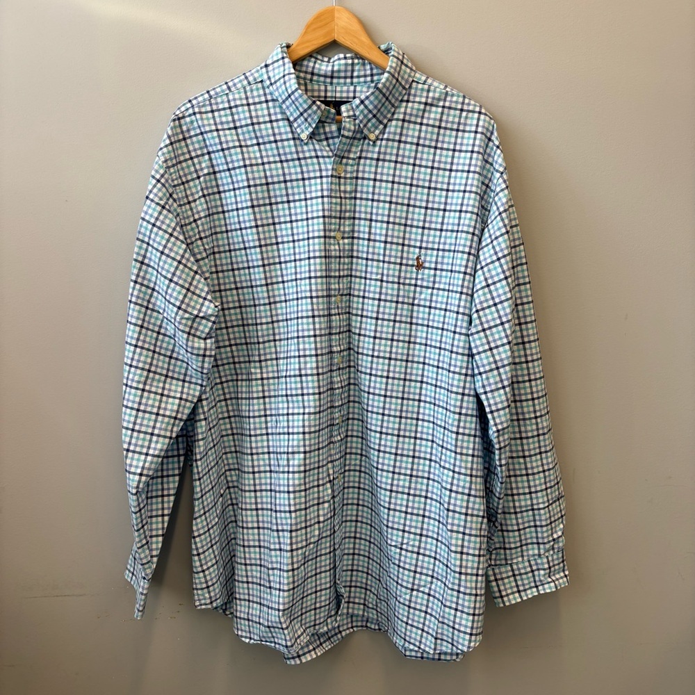 Ralph Lauren Men's 2XB Button Down Shirt Blue White Check